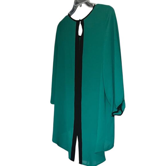 BCX 3/4 SLV PULL-OVER, RND NECKLINE SEMI-SHEER BLOUSE, WOMENS-L-GREEN/BLACK TRIM - Picture 7 of 12